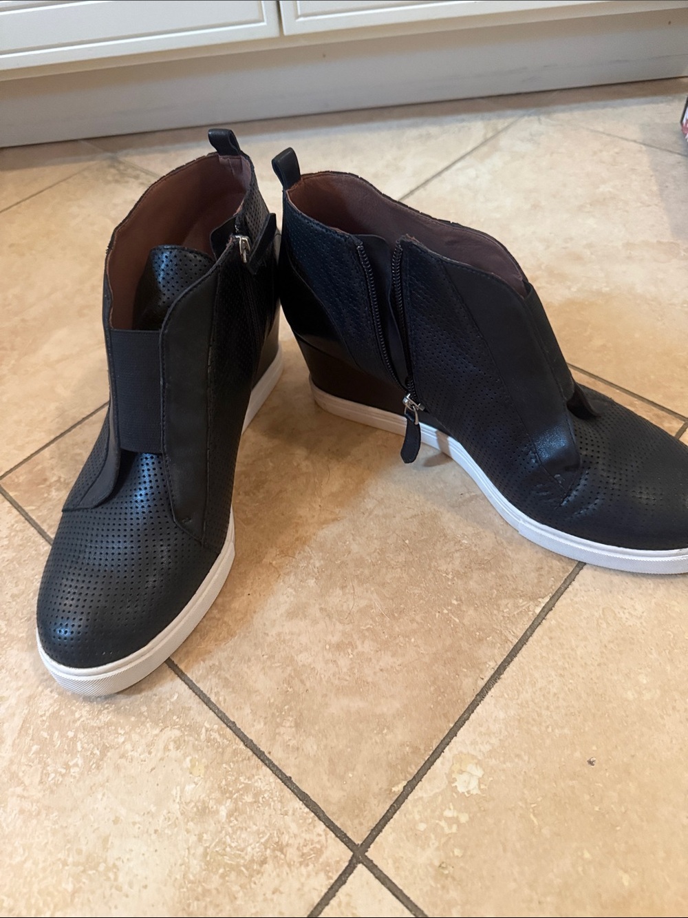 Paolo Black Textured Wedge Booties with White Sole